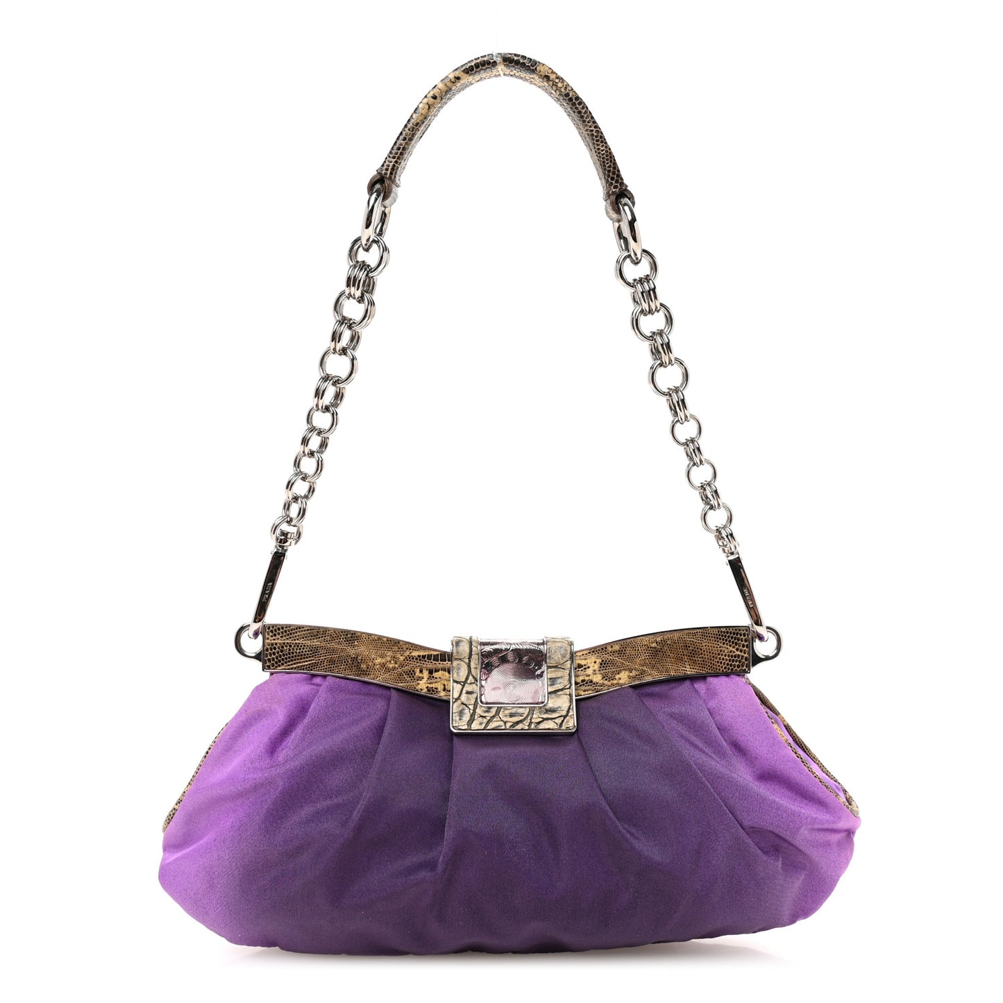 Nylon Lizard Frame Clutch Bag Ombre Purple