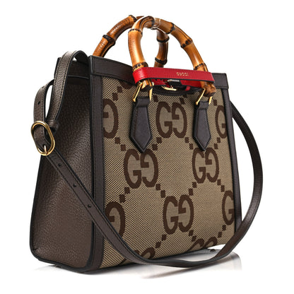 Gucci Monogram Jumbo GG Textured Dollar Calfskin Small Diana Tote Bag Camel Ebony New Acero Pomegranate Red 2 of 5