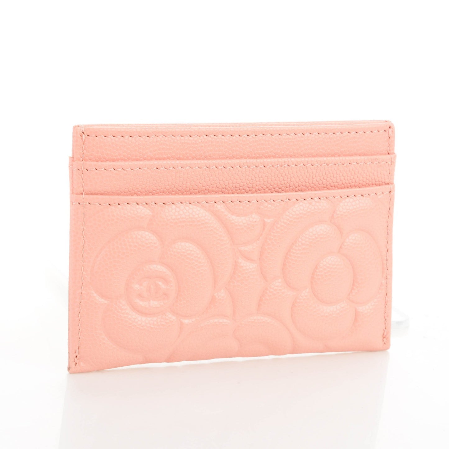 Caviar Camellia Embossed Card Holder Nude