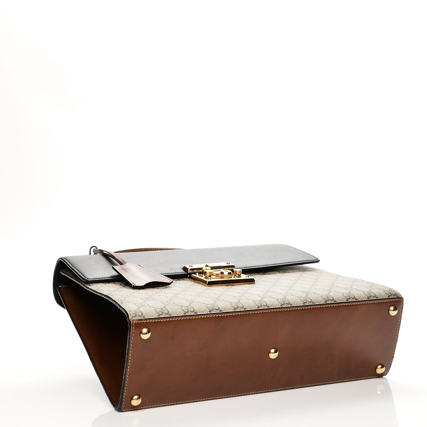 GG Supreme Monogram Calfskin Medium Padlock Top Handle Bag Beige Black Cuir