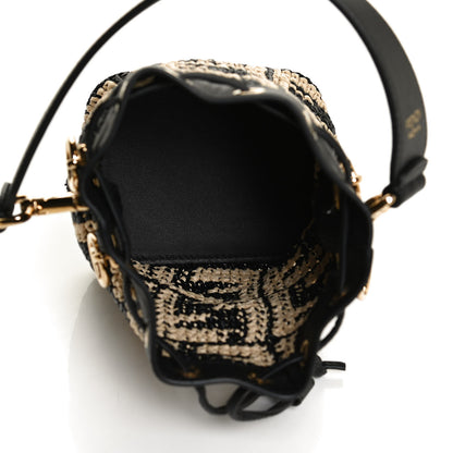 Fendi Raffia Vitello Seta F is Fendi FF Woven Mini Mon Tresor Bucket Bag Black Natural 7 of 12