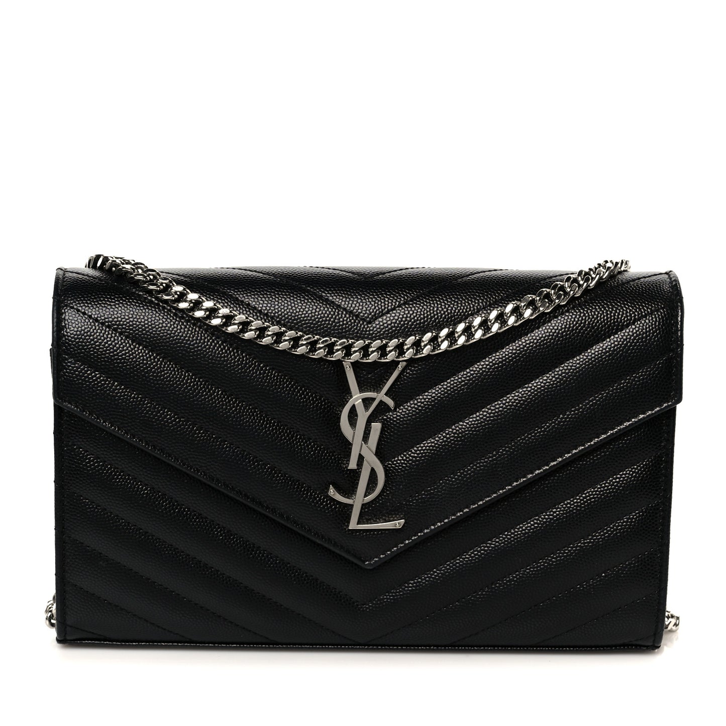 Grain De Poudre Matelasse Chevron Monogram Chain Wallet Black