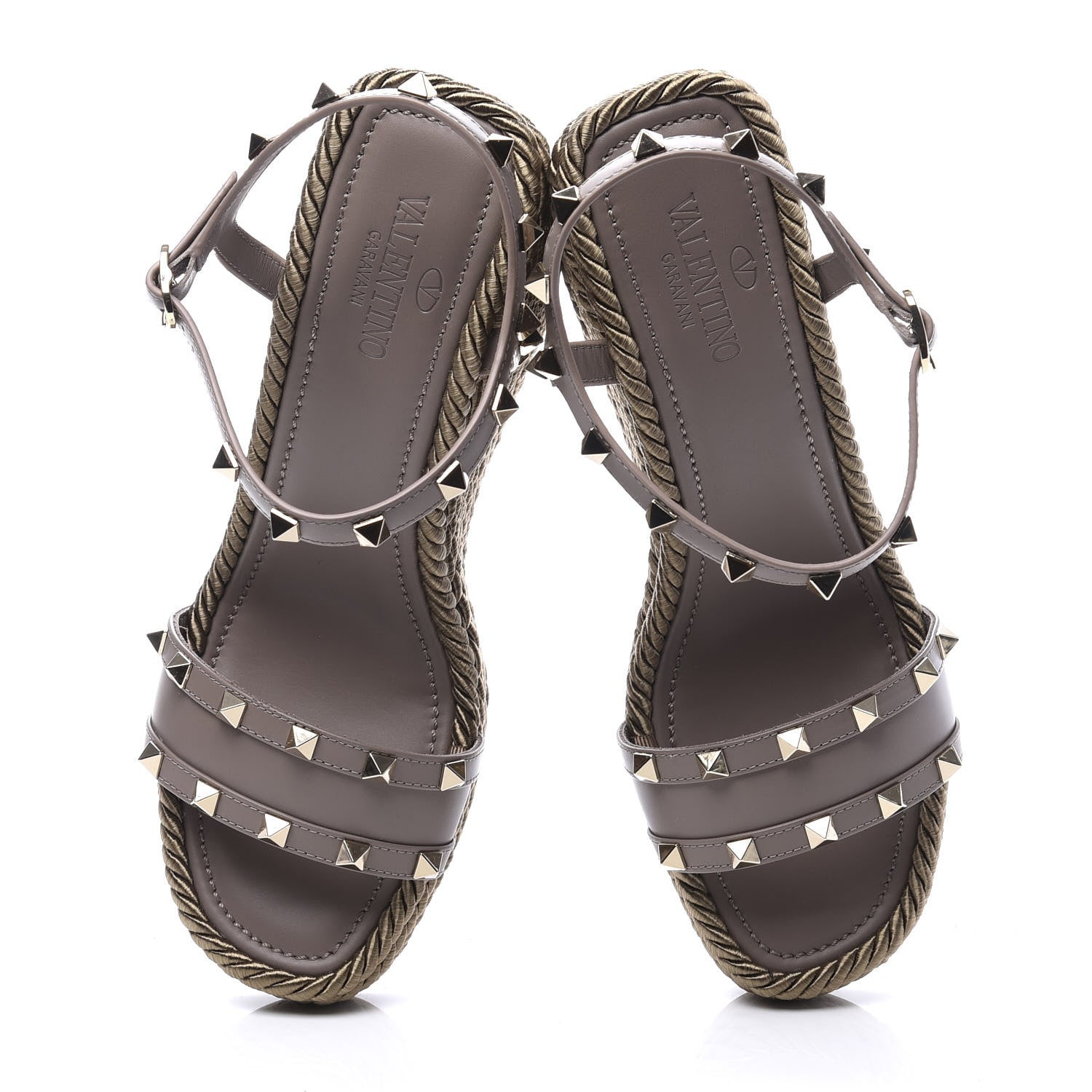 Valentino Garavani Silk Calfskin Rockstud Torchon Espadrille 25/115mm Wedge Sandals 40 Clay 5 of 11