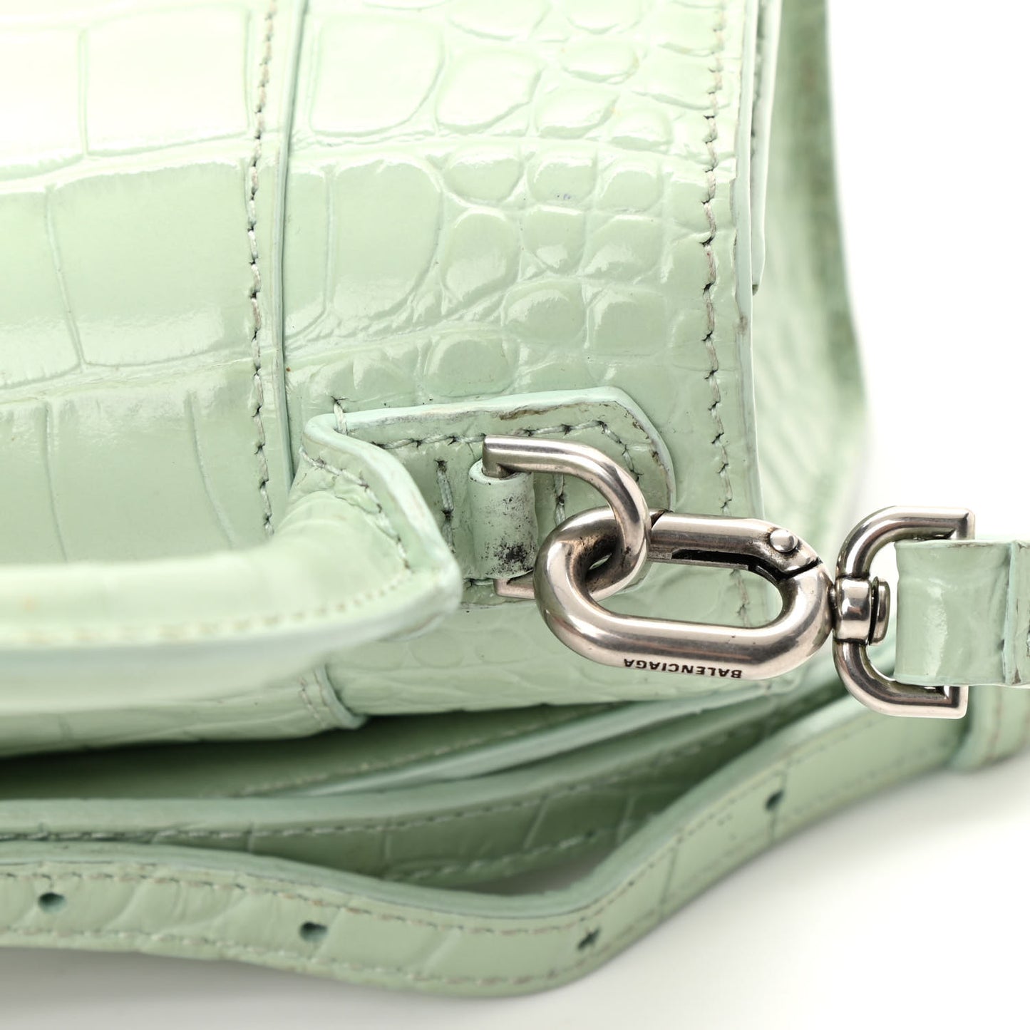 Shiny Calfskin Crocodile Embossed Hourglass Top Handle Bag XS Light Green
