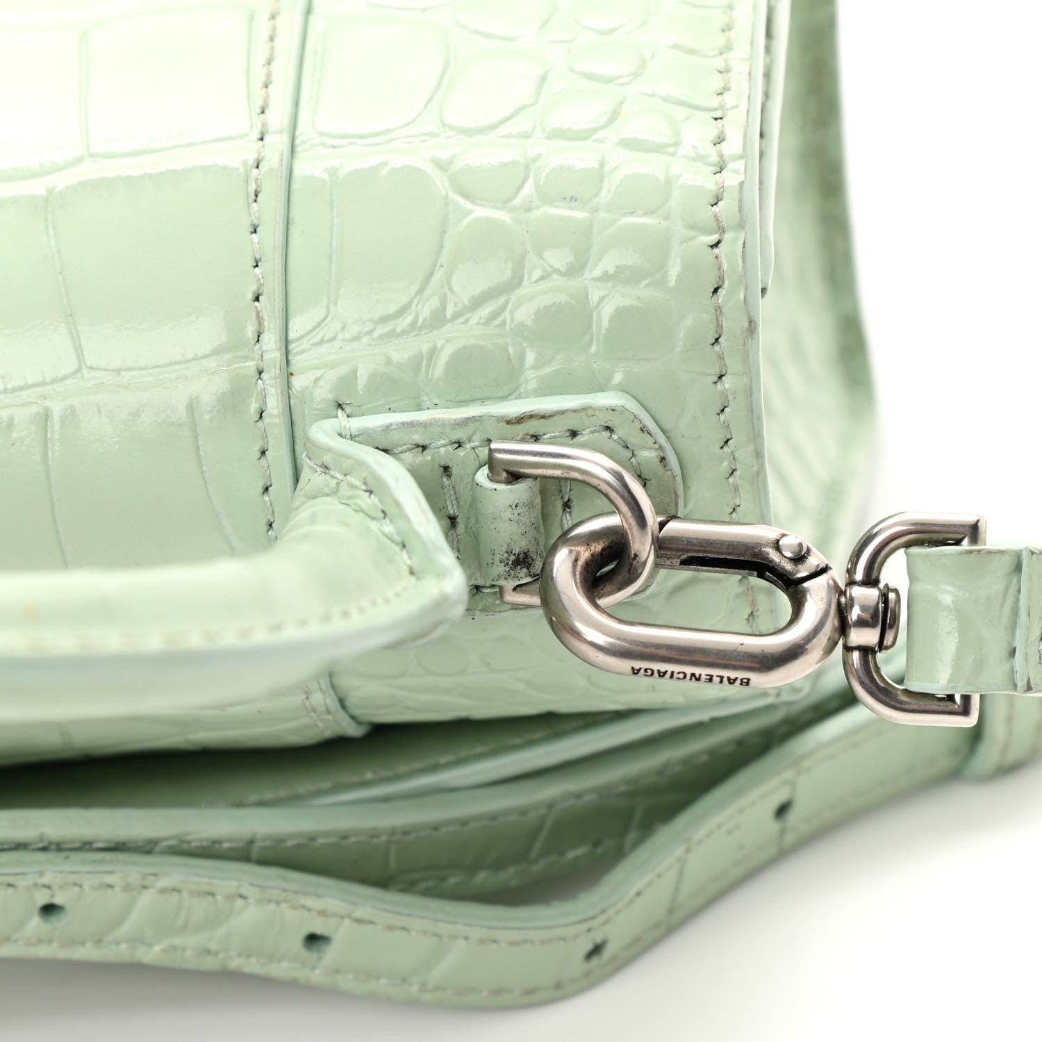 Balenciaga Shiny Calfskin Crocodile Embossed Hourglass Top Handle Bag XS Light Green 18 of 20
