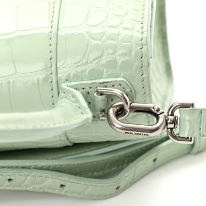 Balenciaga Shiny Calfskin Crocodile Embossed Hourglass Top Handle Bag XS Light Green 18 of 20