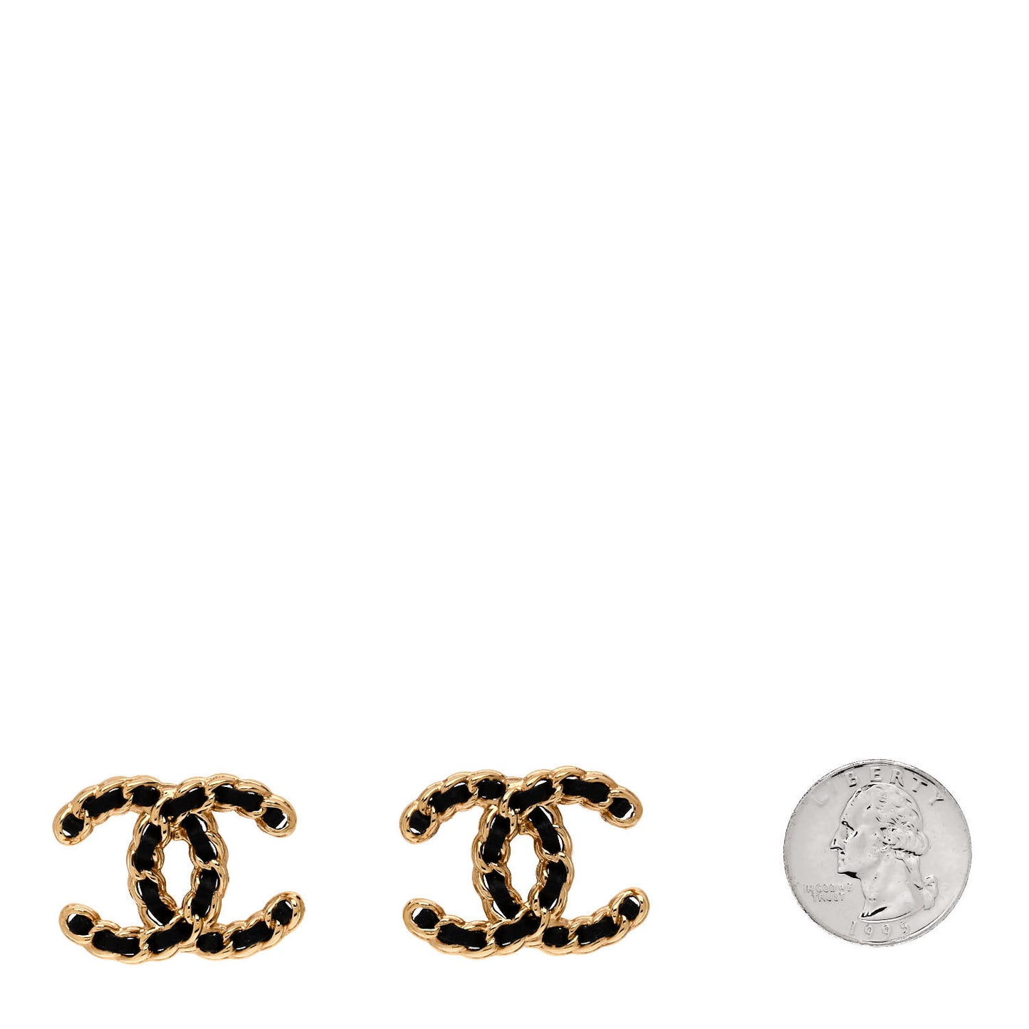 Lambskin CC Chain Earrings Black Gold