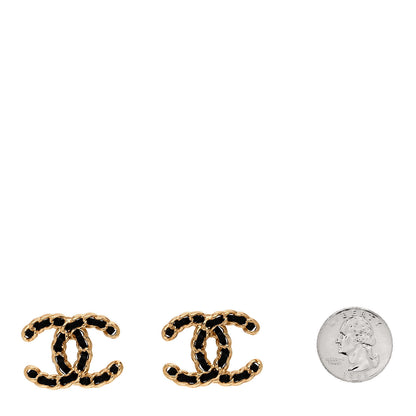 Chanel Lambskin CC Chain Earrings Black Gold 2 of 5