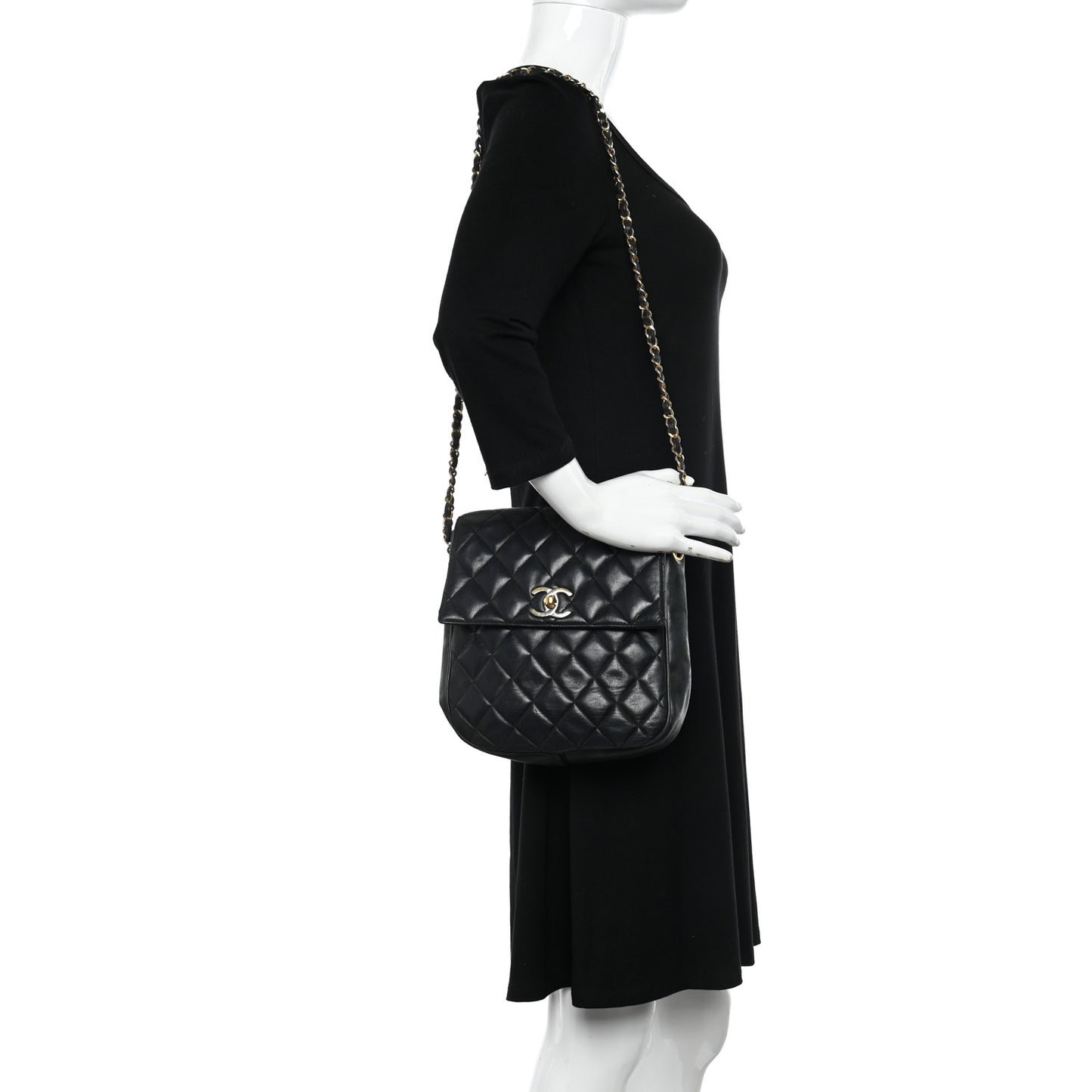 Lambskin Quilted Mini Flap Shoulder Bag Black
