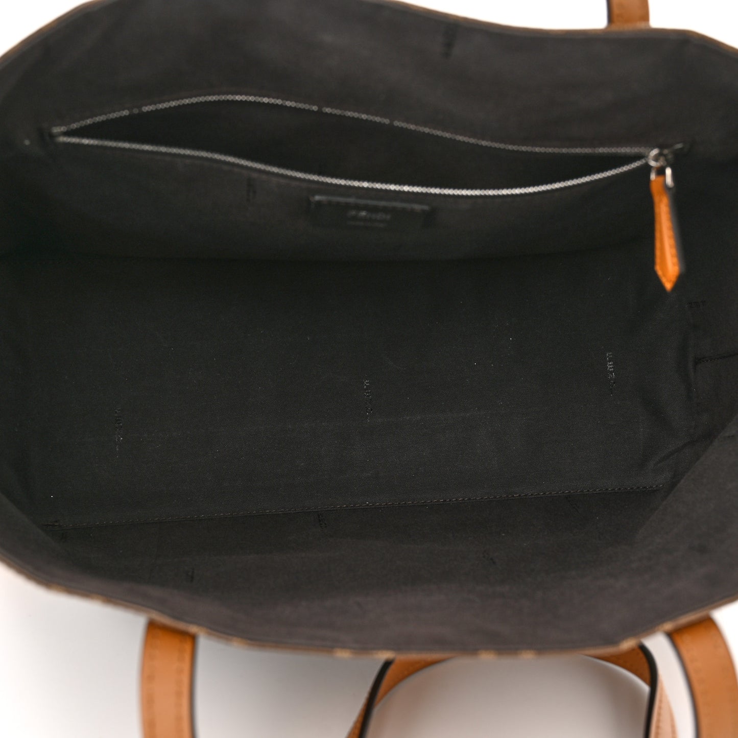 Glazed Fabric Vitello Century FF 1974 Stamp Patch Shopping Tote Mogano Panna Caramello