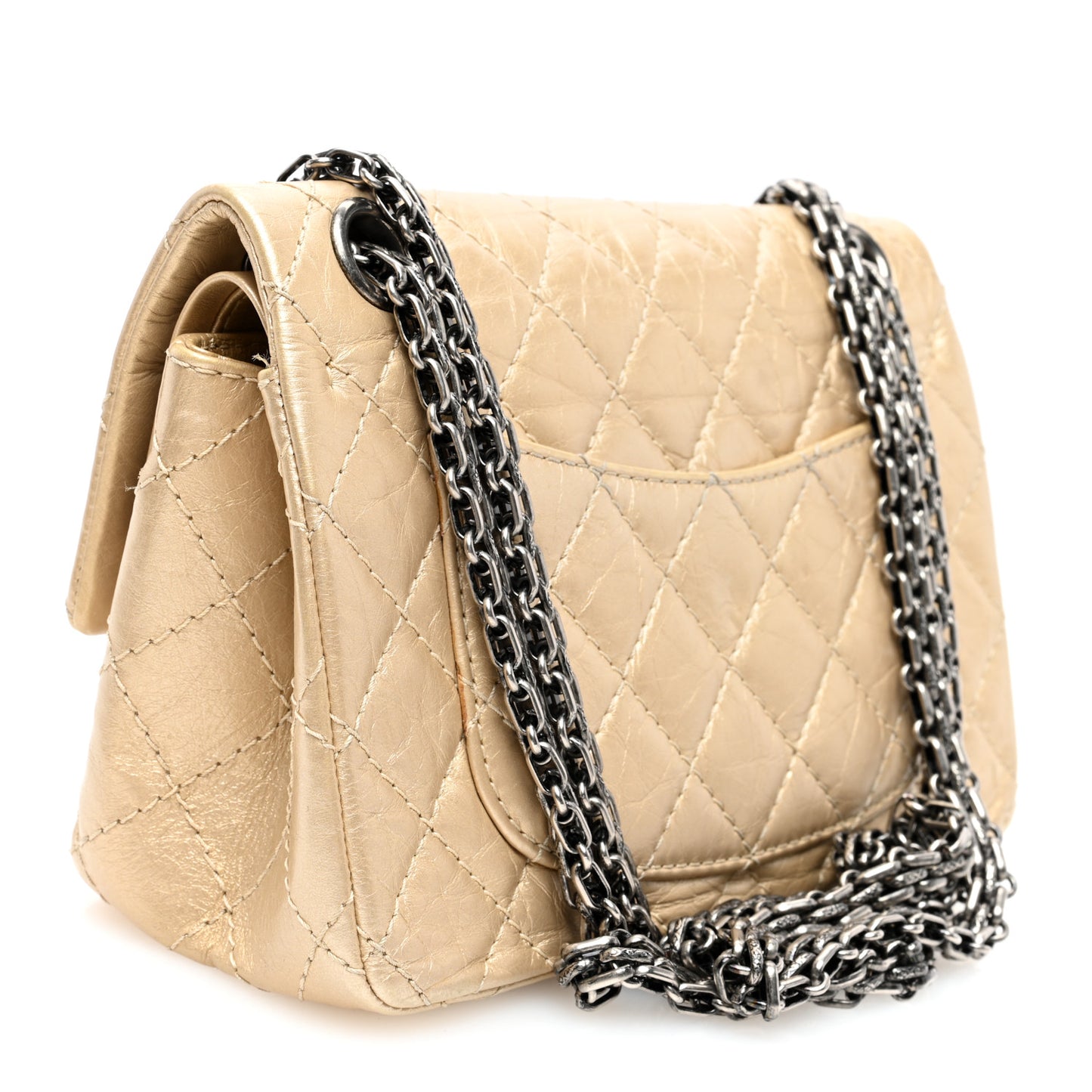 Metallic Aged Calfskin Quilted 2.55 Reissue 224 Flap Gold