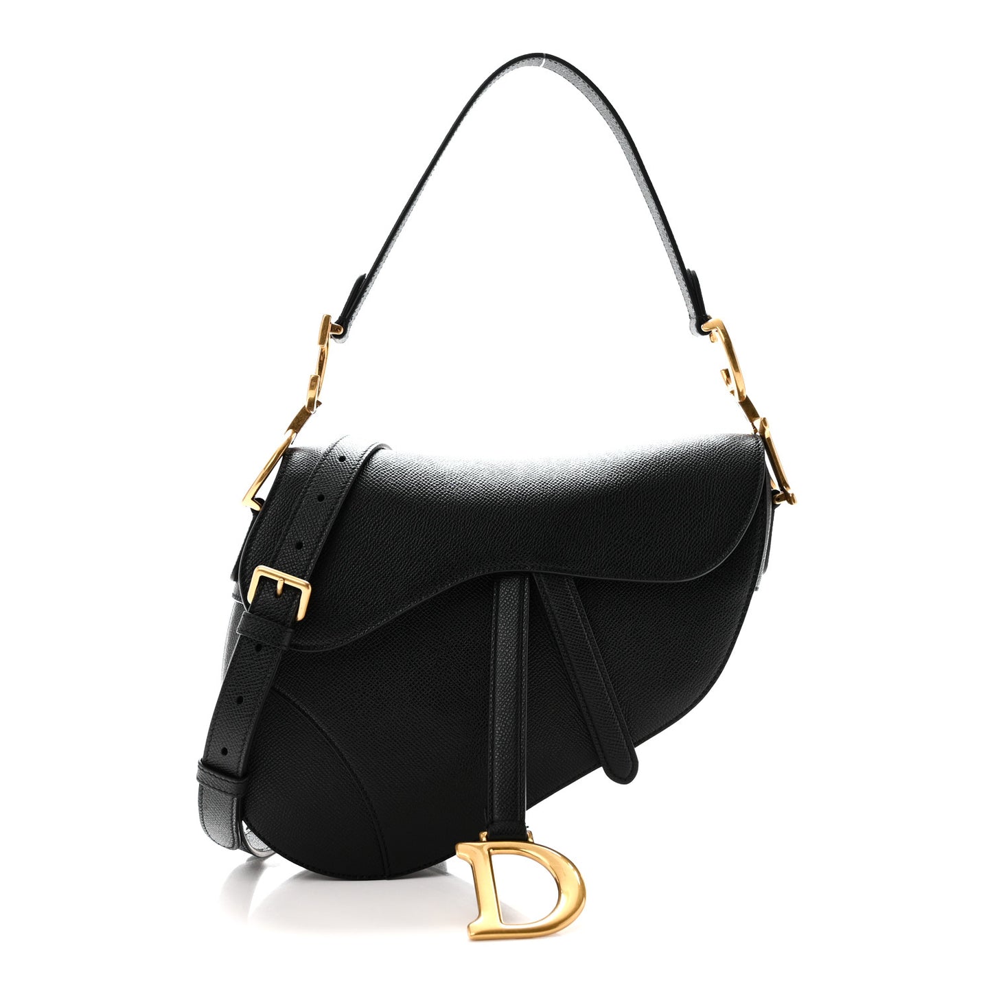 Grained Calfskin Saddle Bag With Strap Black