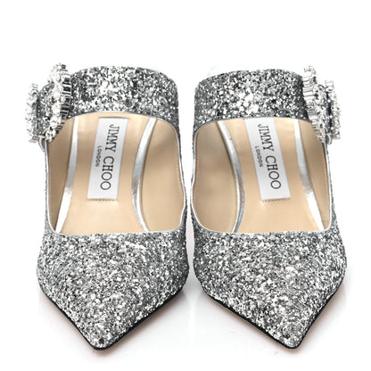 Jimmy Choo Coarse Glitter Fabric Cherisi 85 Pumps 39 Silver 2 of 9