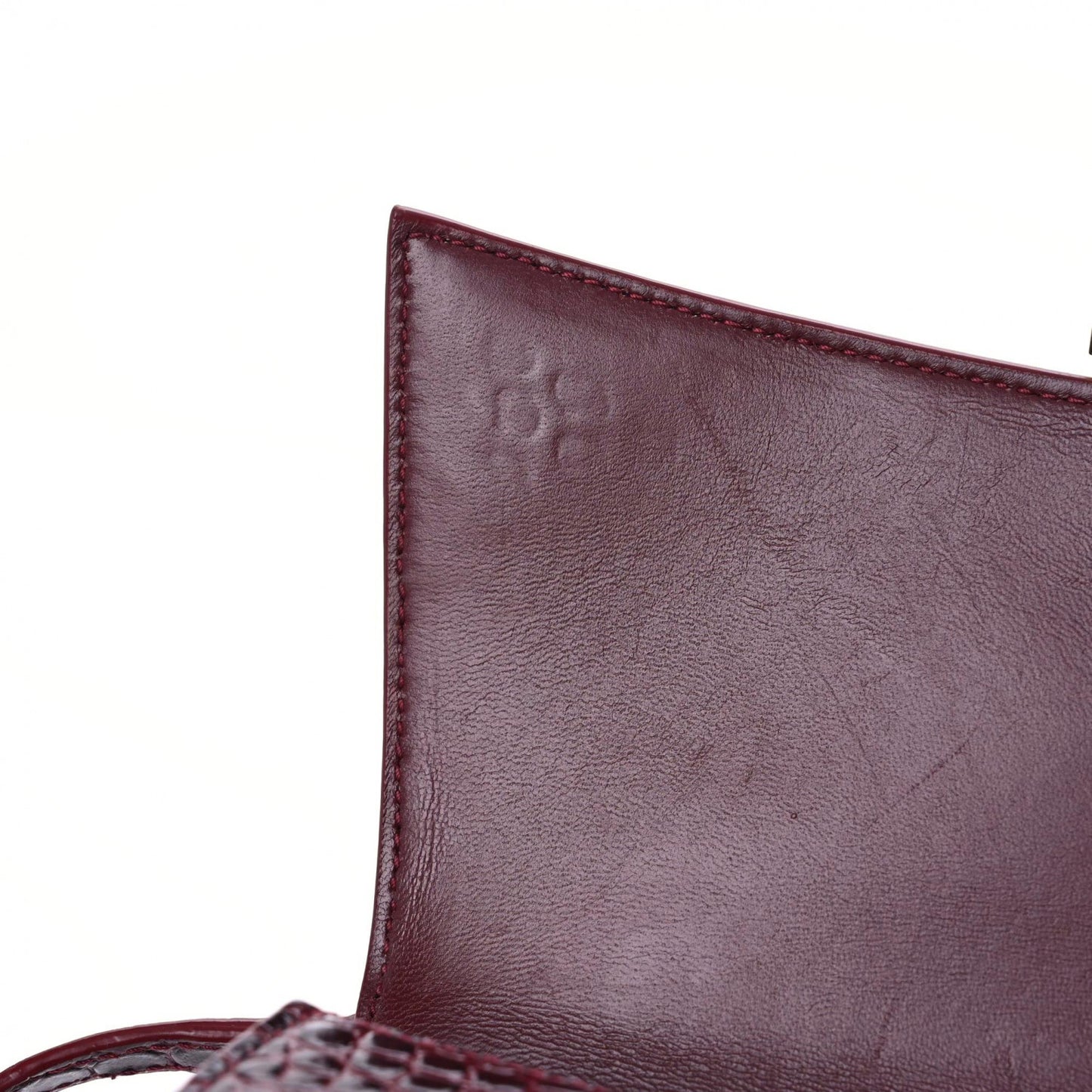 Shiny Calfskin Crocodile Embossed Small Hourglass Top Handle Bag Dark Red