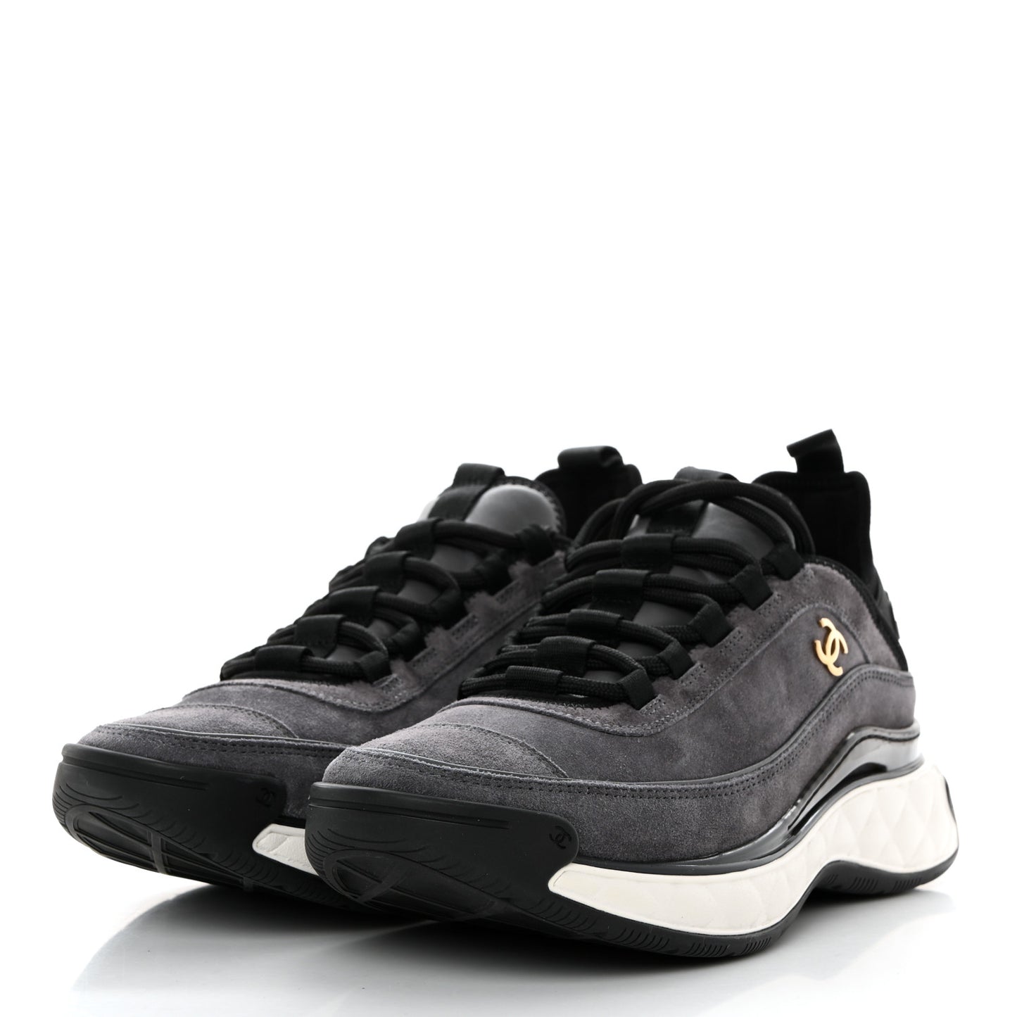 Suede Calfskin Nylon Grosgrain CC Sneakers 37.5 Grey