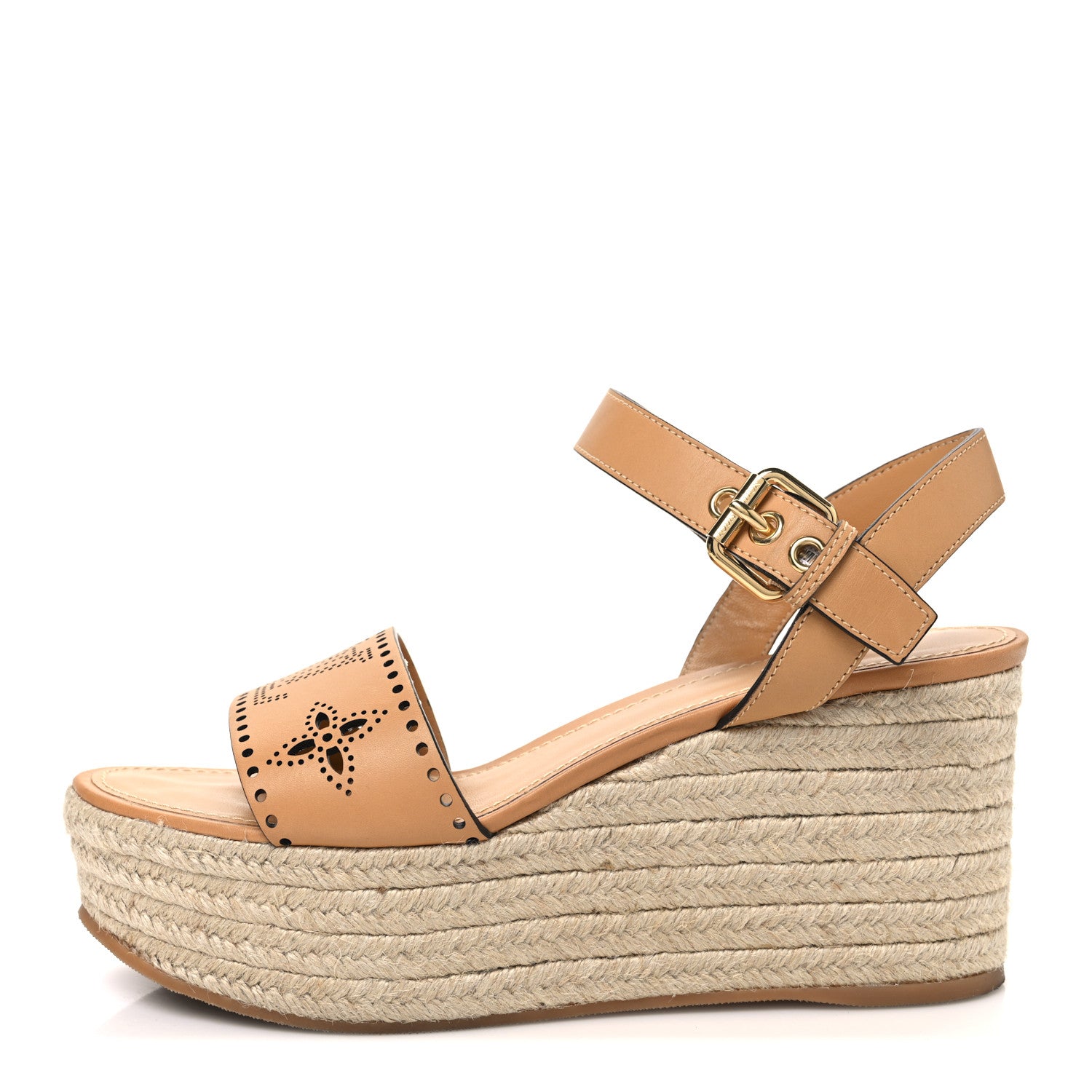 Louis Vuitton Calfskin Monogram Starboard Espadrille Wedge Sandals 40 Tan 1 of 11