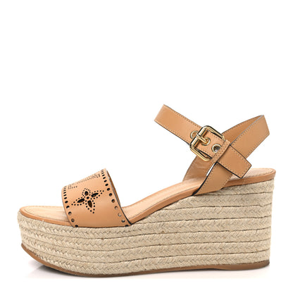 Louis Vuitton Calfskin Monogram Starboard Espadrille Wedge Sandals 40 Tan 1 of 11