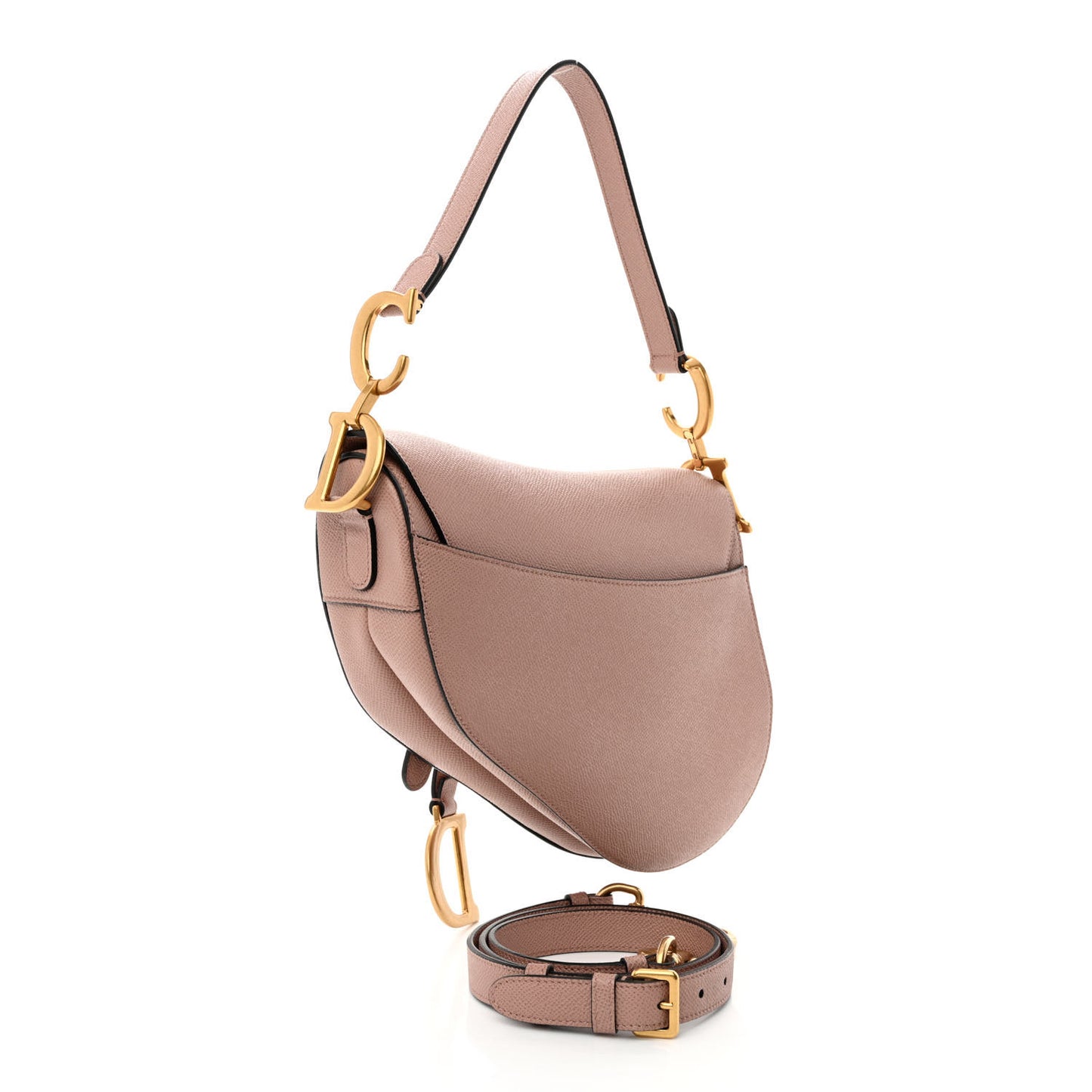 Grained Calfskin Saddle Bag With Strap Blush