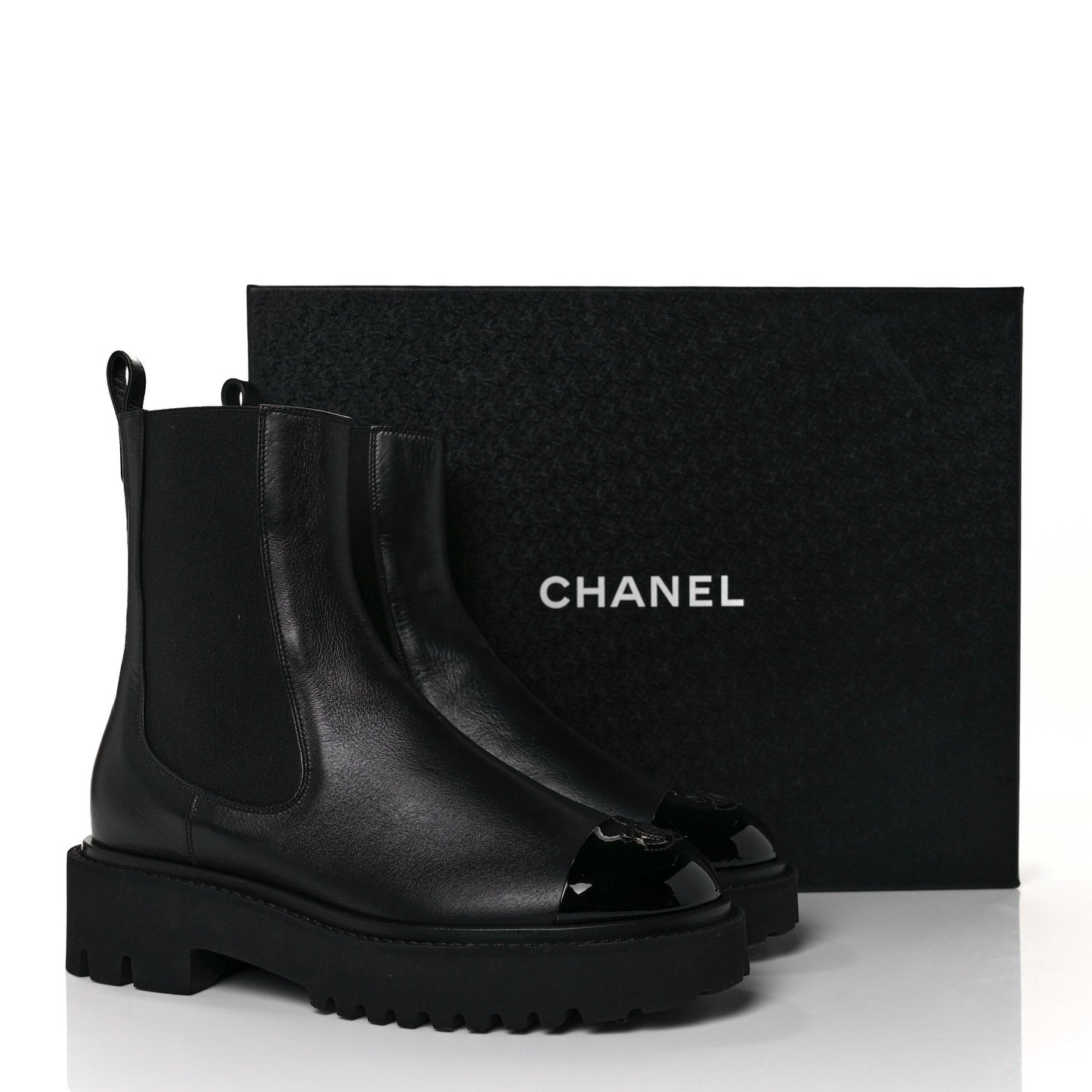Crumpled Calfskin Patent Cap Toe Short Boots 39.5 Black