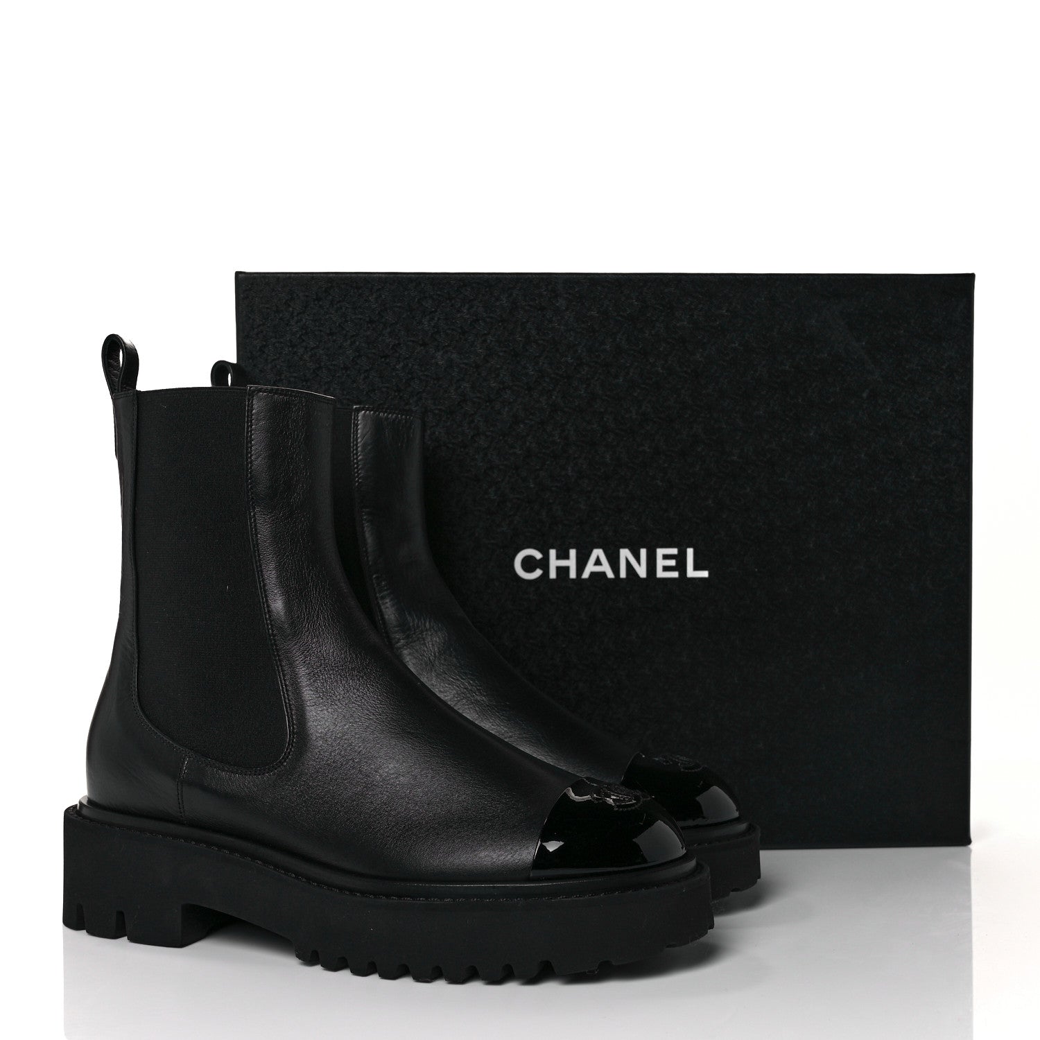 Chanel Crumpled Calfskin Patent Cap Toe Short Boots 39.5 Black 9 of 9