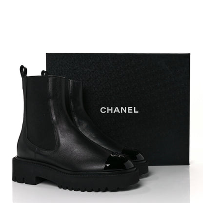 Chanel Crumpled Calfskin Patent Cap Toe Short Boots 39.5 Black 9 of 9