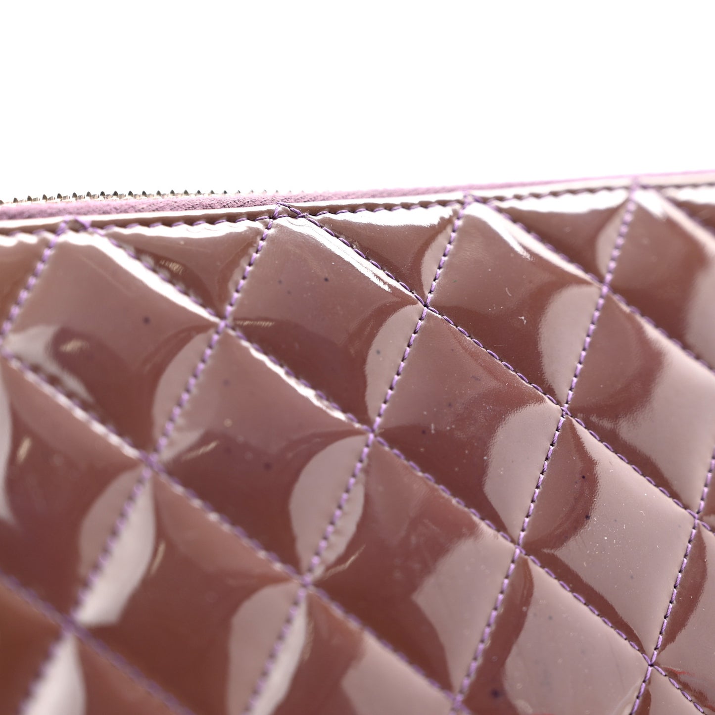 Patent Quilted Brilliant Zip Around Wallet Purple