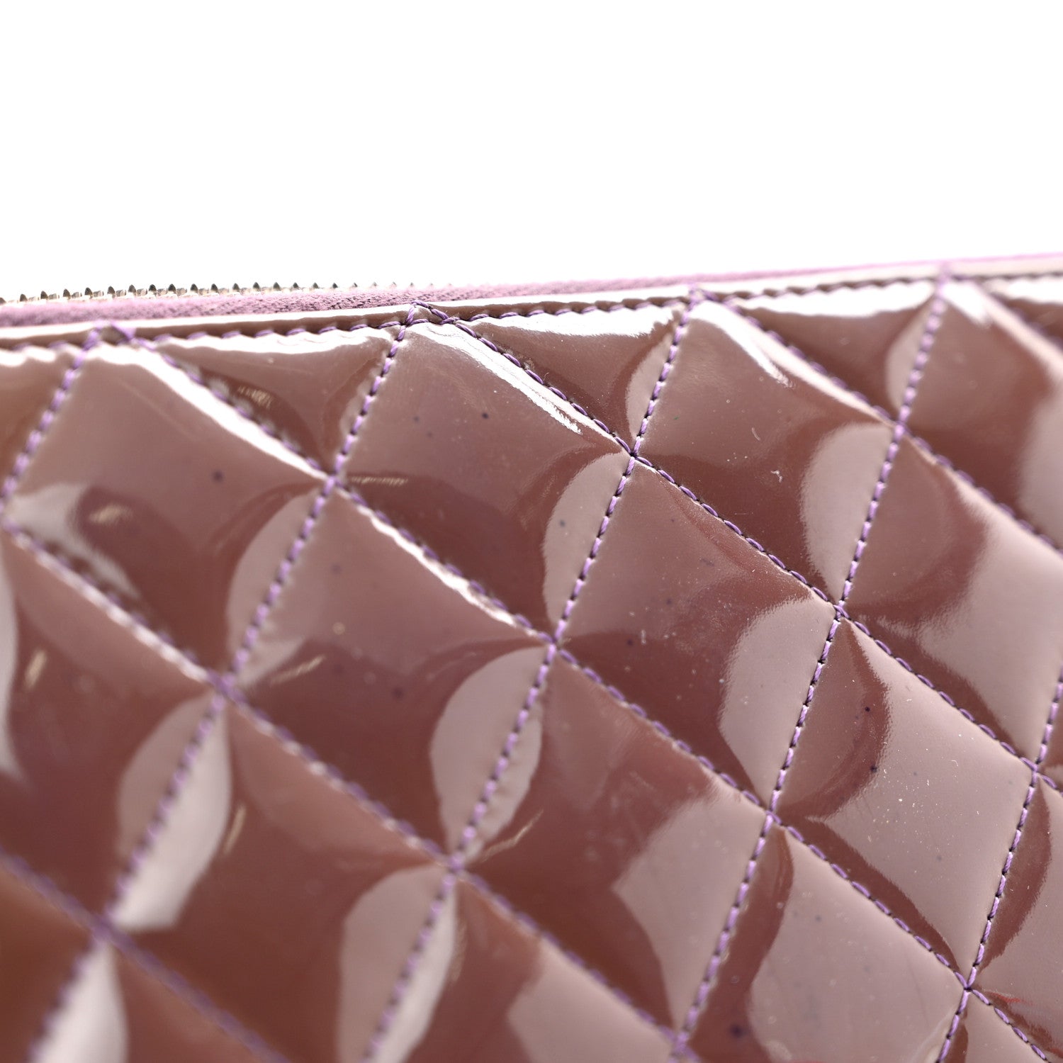 Chanel Patent Quilted Brilliant Zip Around Wallet Purple 9 of 9