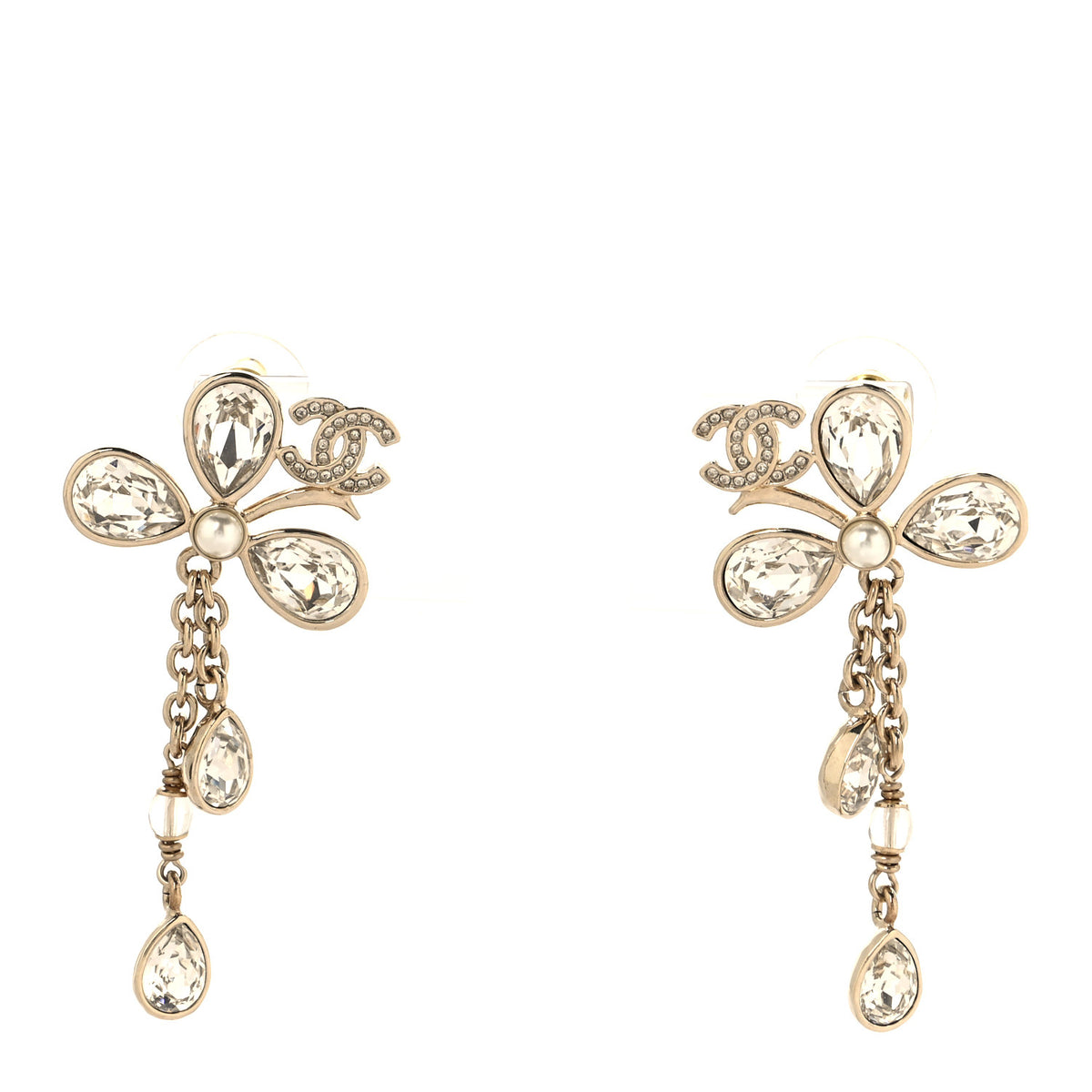 Crystal CC Flower Drop Earrings Gold