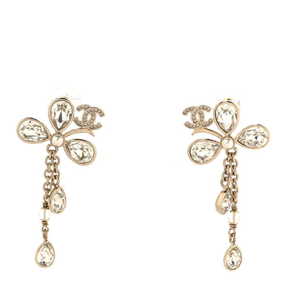 Chanel Crystal CC Flower Drop Earrings Gold 1 of 4