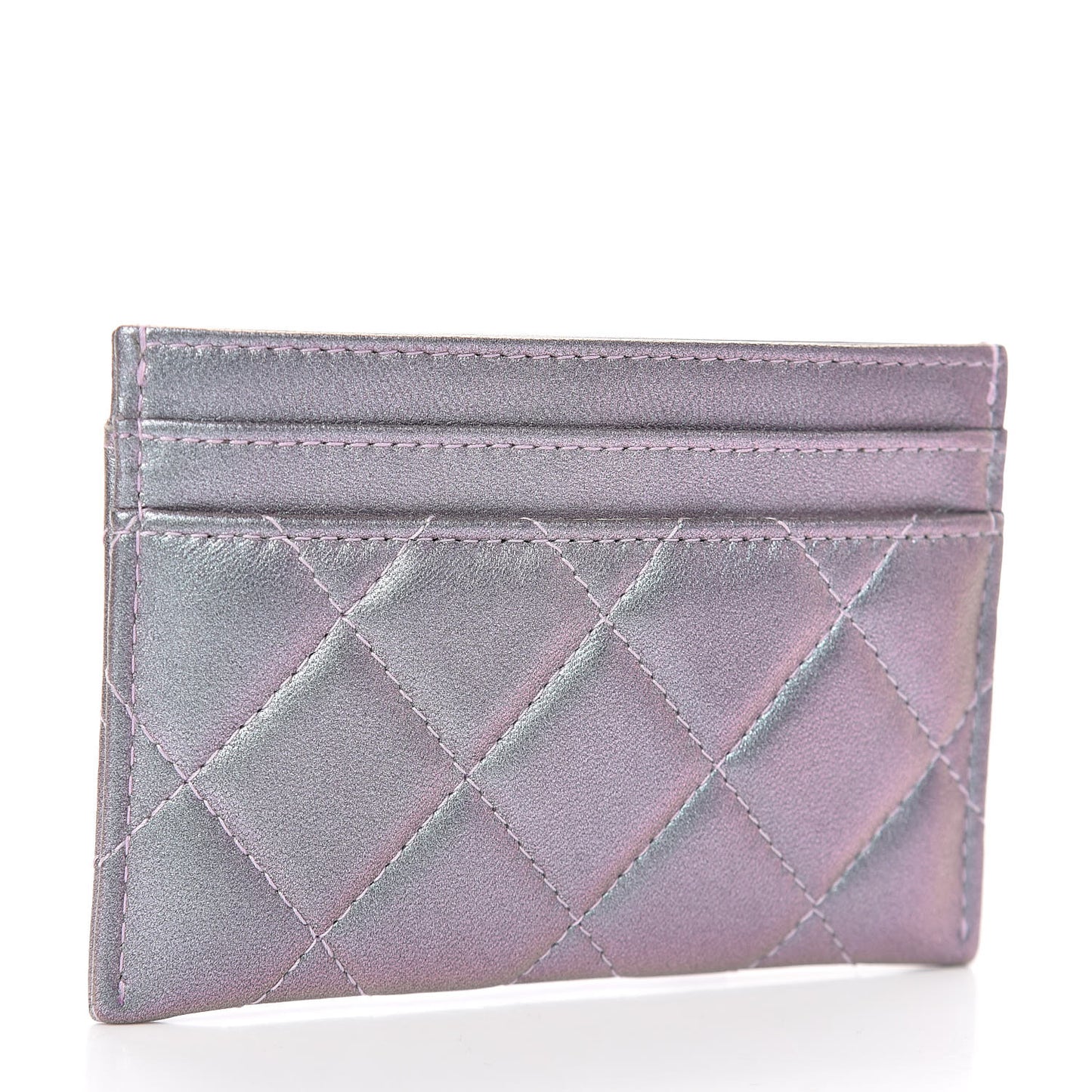 Iridescent Lambskin Quilted Reissue Card Holder Light Purple