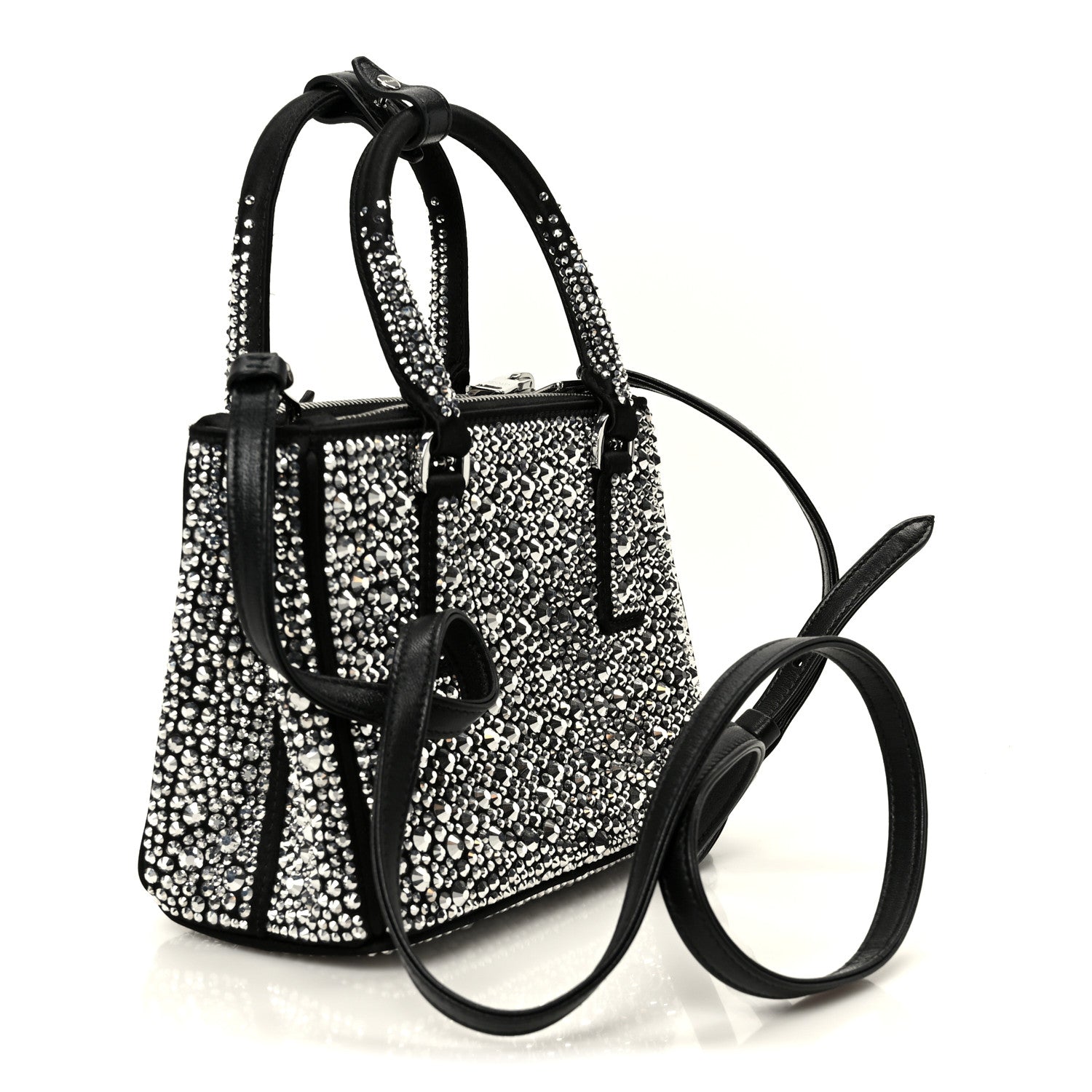 Prada Satin Crystal Mini Galleria Double Zip Tote Metal 1870702