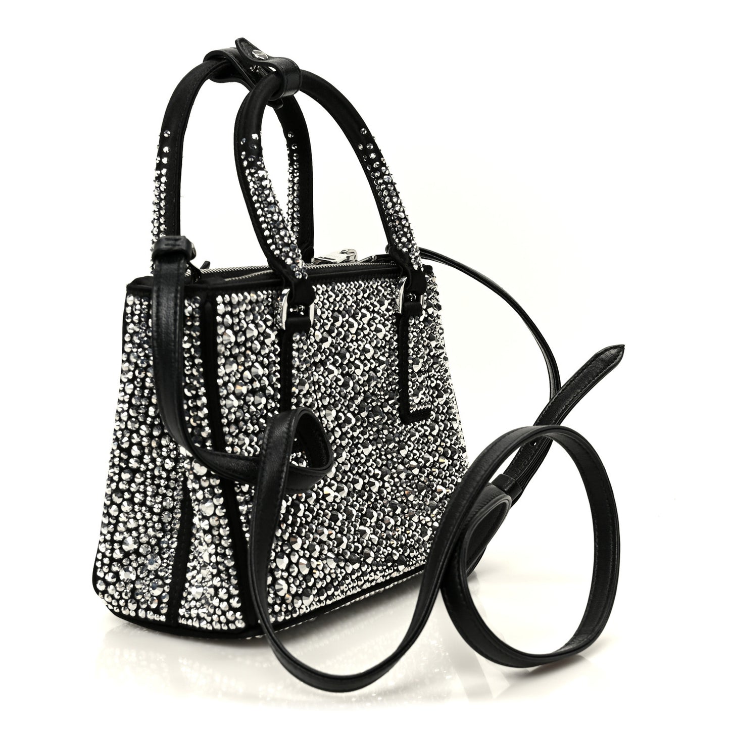 Satin Crystal Mini Galleria Double Zip Tote Metal