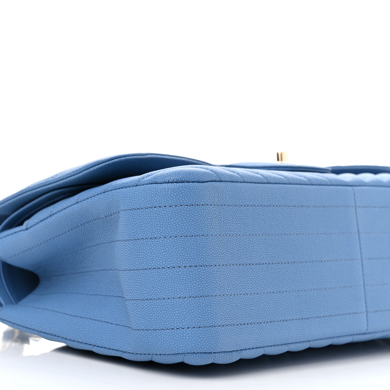 Chanel Caviar Flat Chevron Quilted Jumbo Double Flap Blue 9 of 14