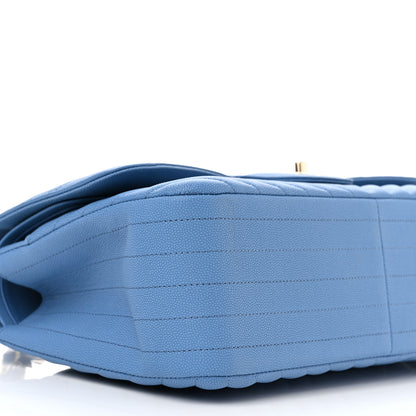 Chanel Caviar Flat Chevron Quilted Jumbo Double Flap Blue 9 of 14