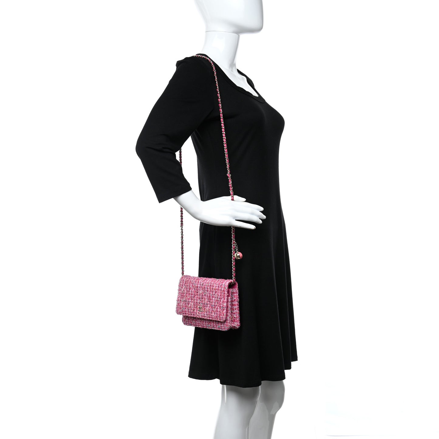 Tweed Quilted Wallet On Chain WOC Pink Blue White