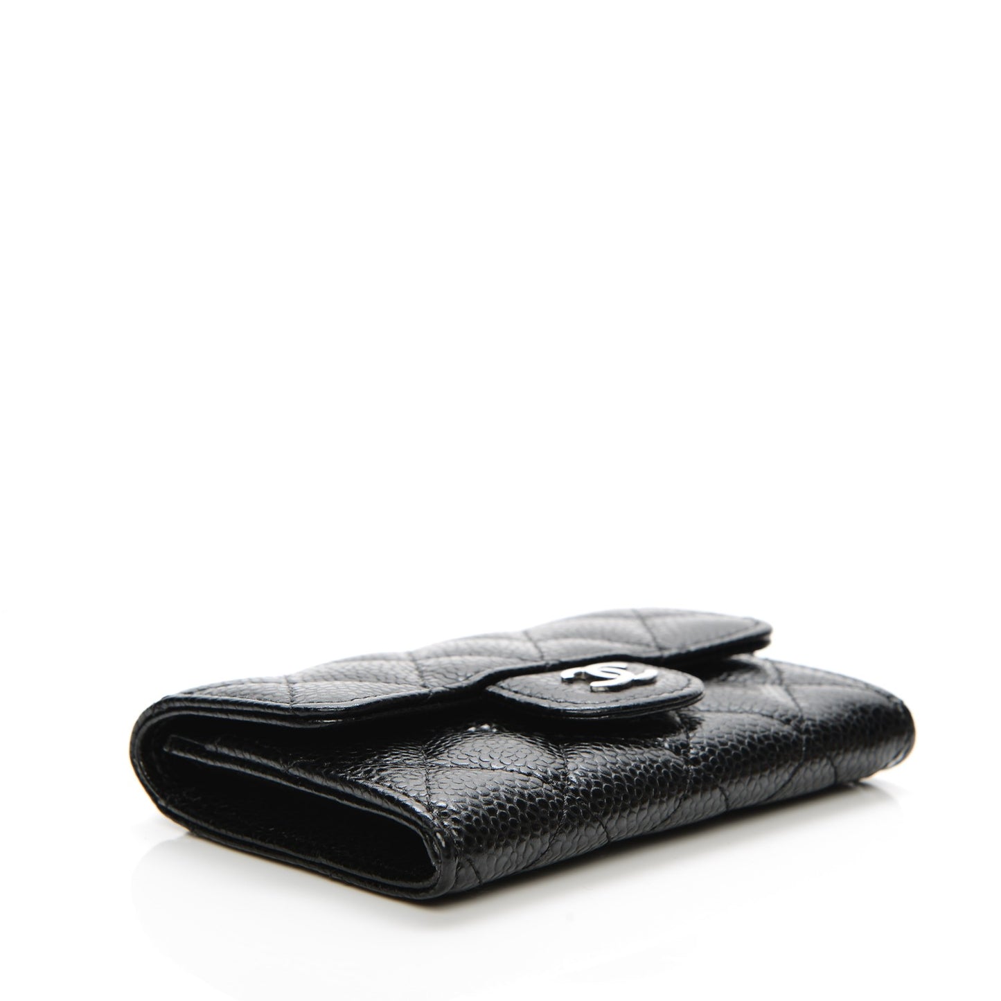 Caviar Quilted Flap Card Holder Black