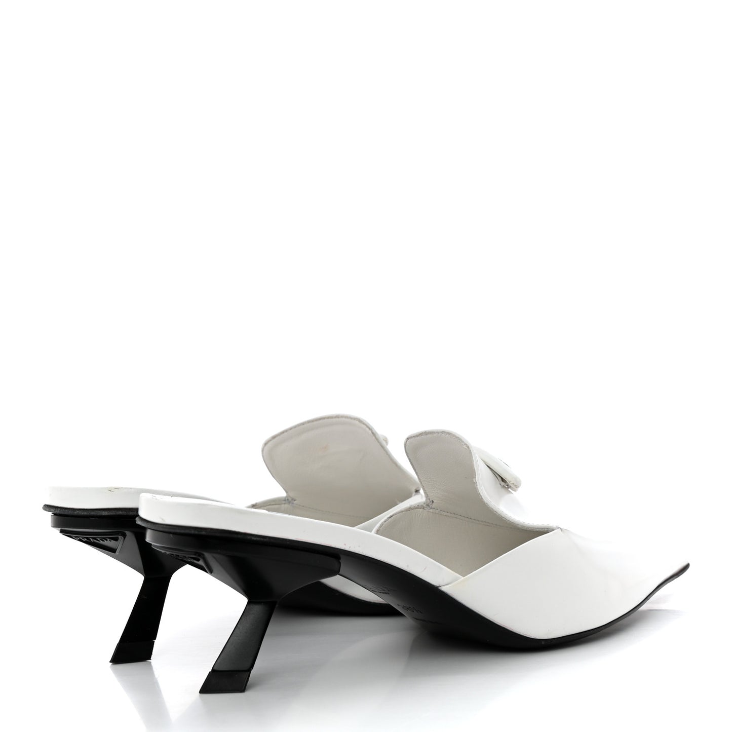 Spazzolato Triangle Logo Pointed Toe 55mm Mules 38.5 White