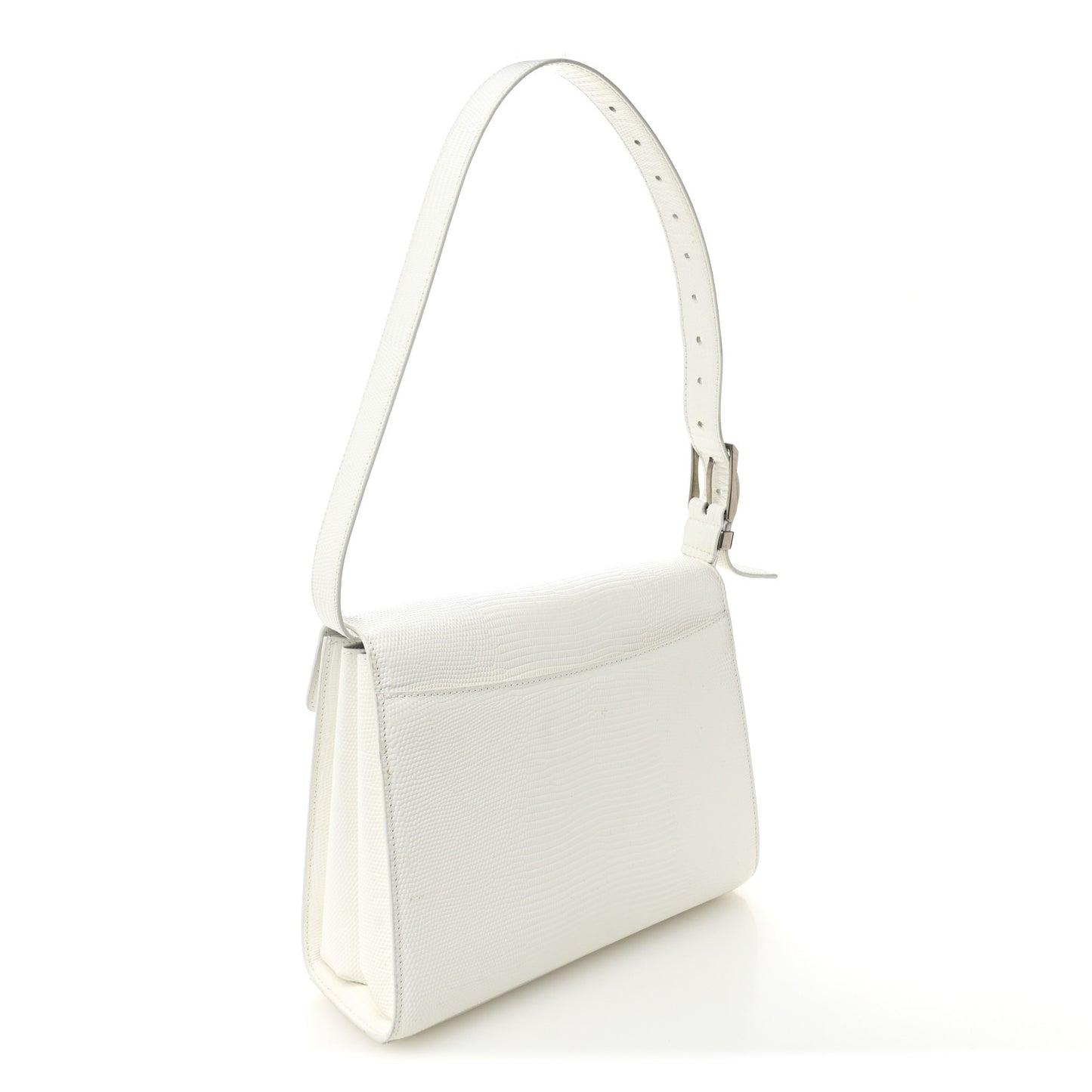 Patent Calfskin Lizard Embossed Medium Ghost Shoulder Bag Optic White