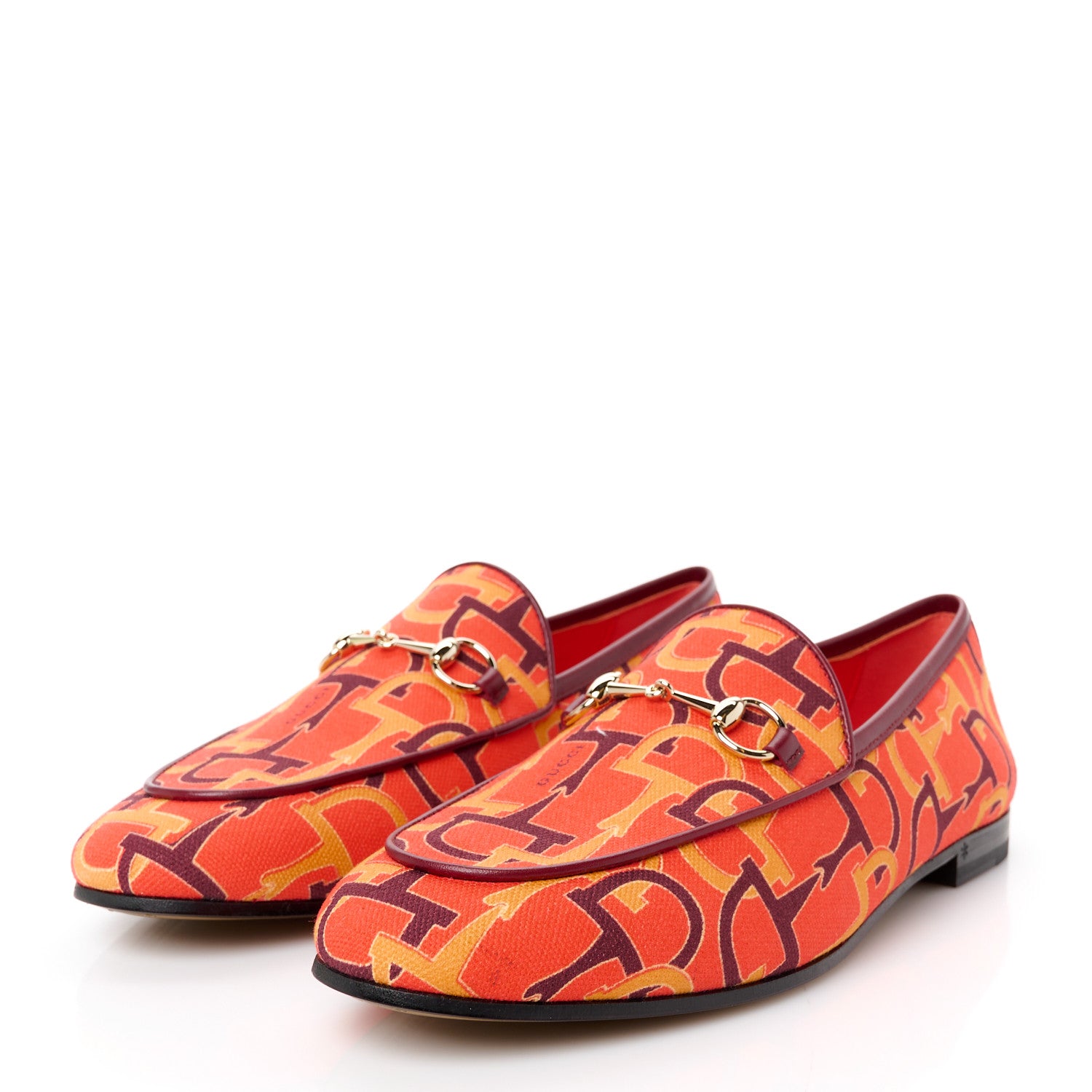 Gucci Canvas Horsebit Womens Jordaan Loafers 39.5 Orange Multicolor 4 of 10