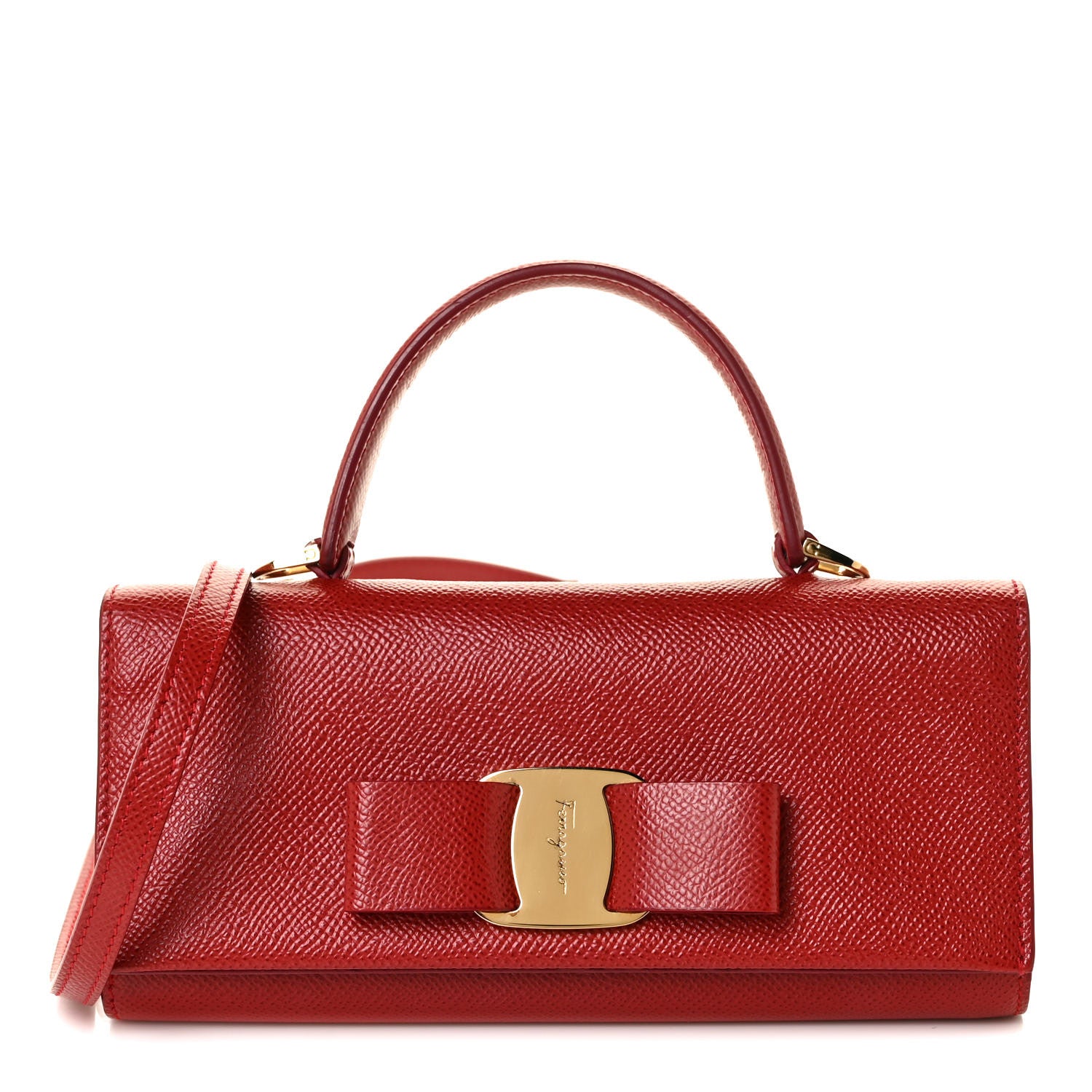 Salvatore Ferragamo Hammered Calfskin Donna Bow Clutch Red 2 of 15