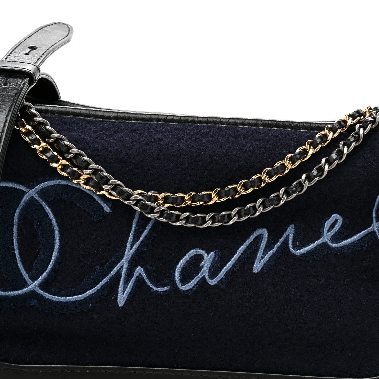 Chanel Calfskin Wool Embroidered Paris Hamburg Medium Gabrielle Hobo Dark Navy Blue 8 of 10