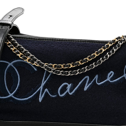 Chanel Calfskin Wool Embroidered Paris Hamburg Medium Gabrielle Hobo Dark Navy Blue 8 of 10