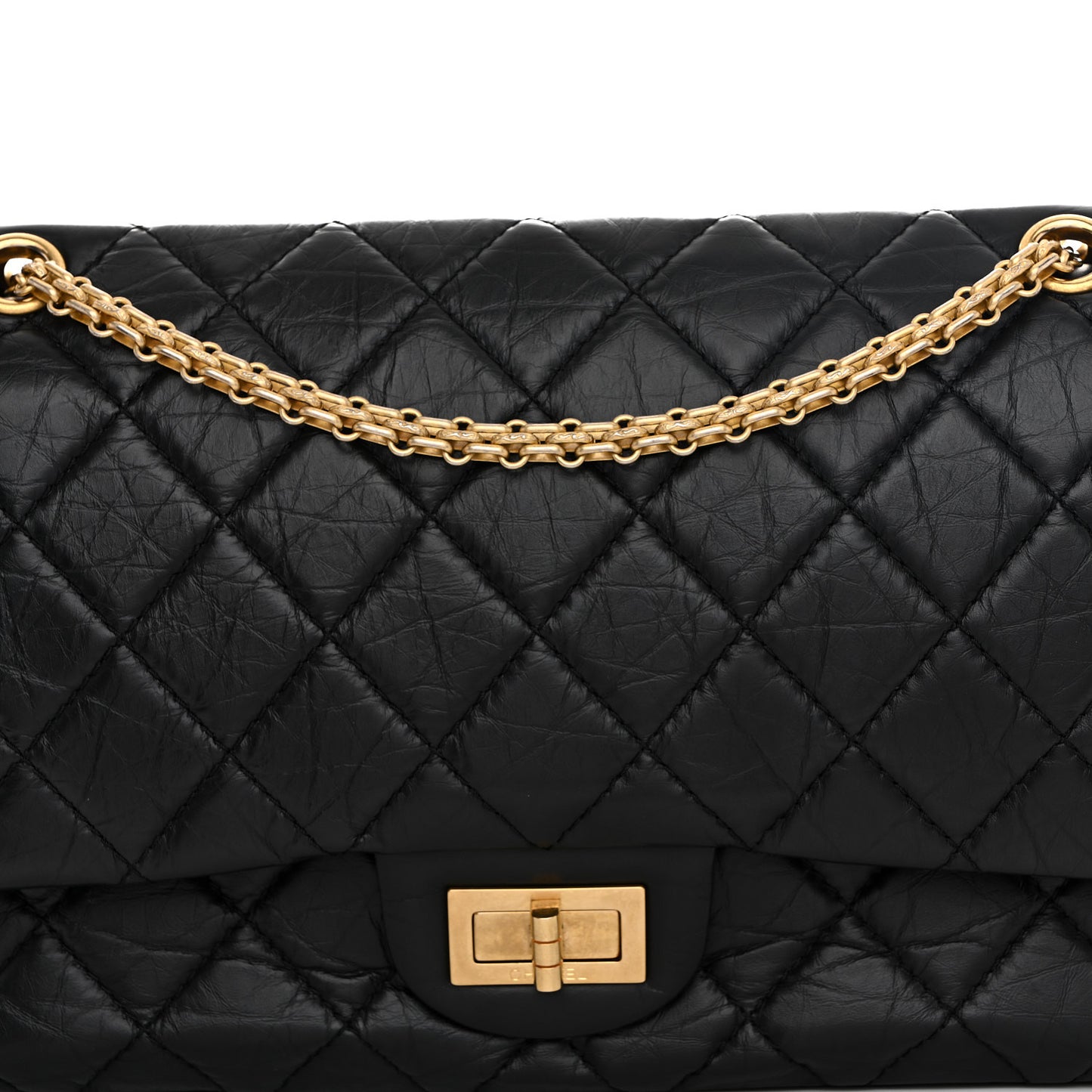 Aged Calfskin Quilted 2.55 Reissue 227 Flap Black