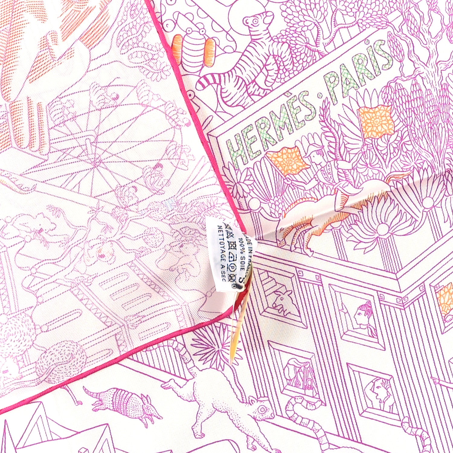 Hermes Silk Animapolis Scarf 90 White Fuchsia Multicolor 3 of 3