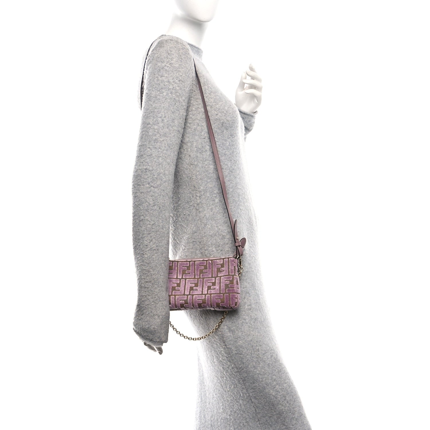 Fendi Velvet Jacquard FF Baguette Pouch Dusty Mauve 1793812