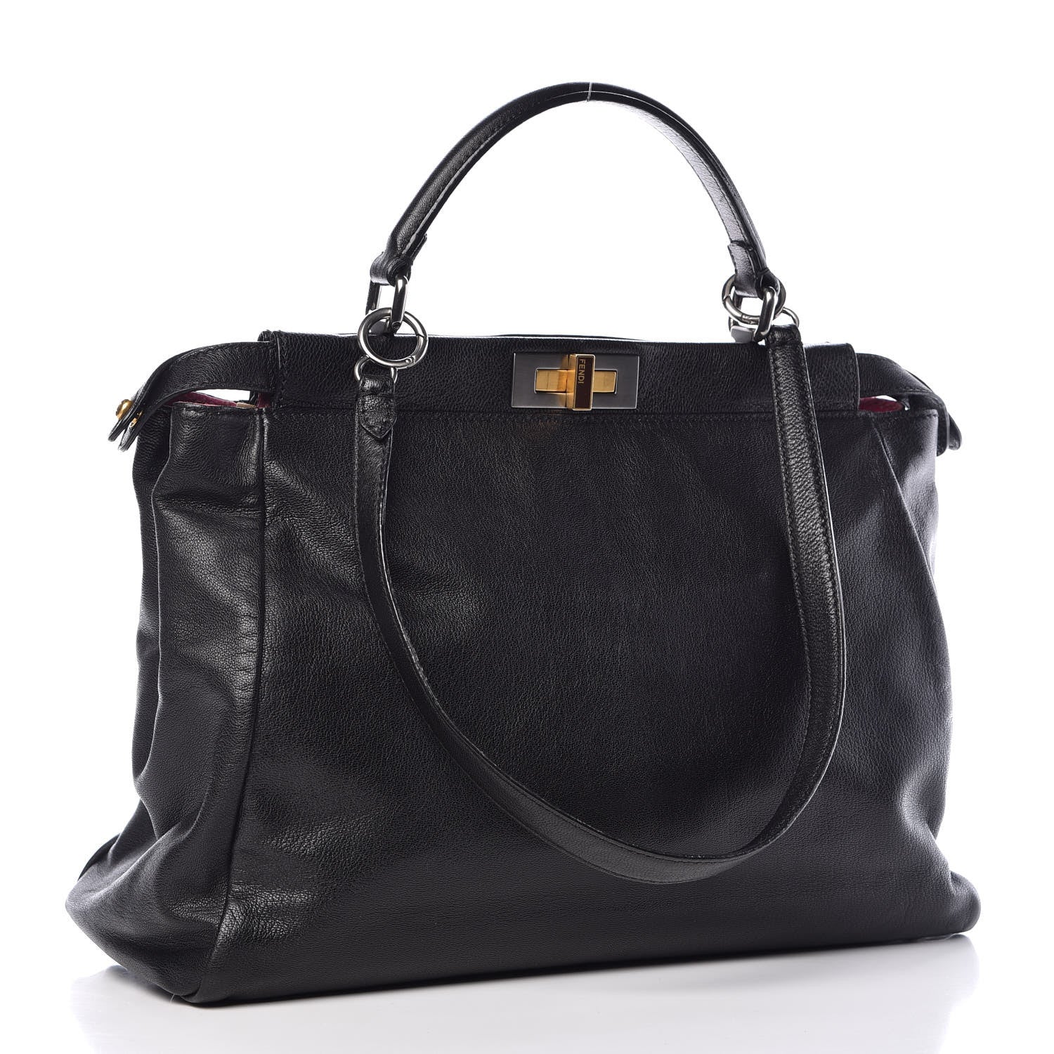Fendi Goatskin Large Peekaboo Iconic Satchel Black Lampone 4 of 25