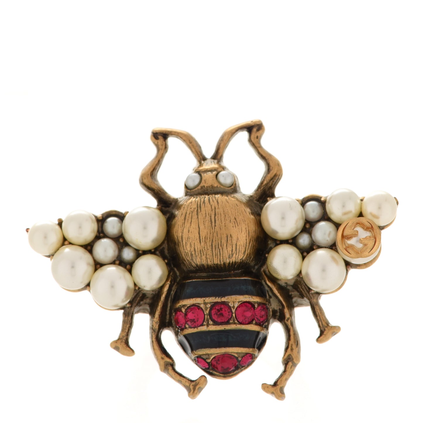 Metal Crystal Pearl Bee Ring S Aged Gold