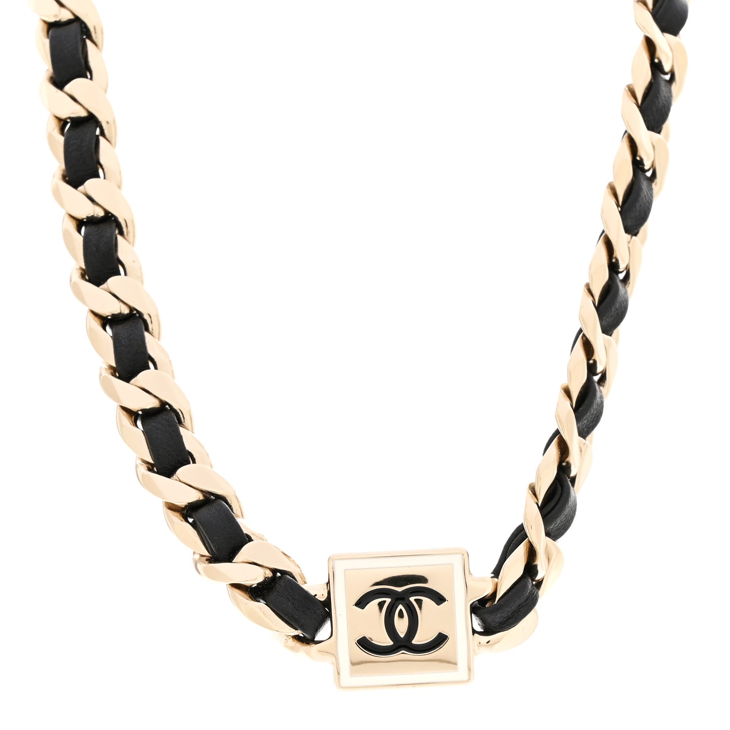 Metal Lambskin CC Square Choker Gold Black White