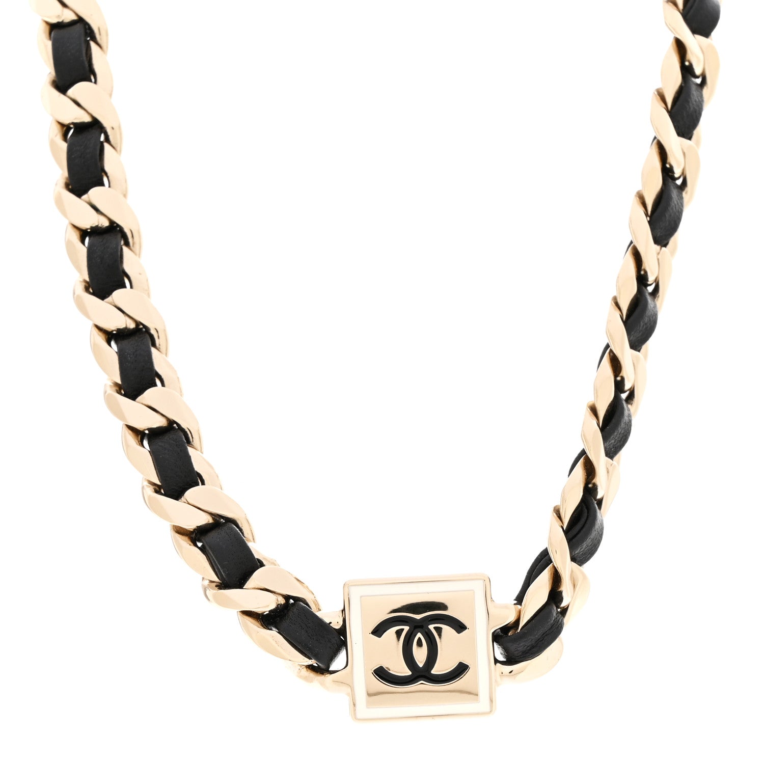 Chanel Metal Lambskin CC Square Choker Gold Black White 1 of 7