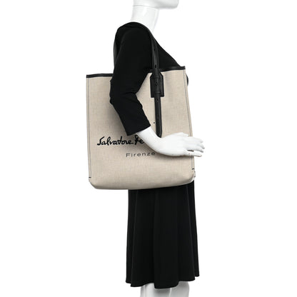 Salvatore Ferragamo Canvas 1927 Signature Tote Beige Black 2 of 9